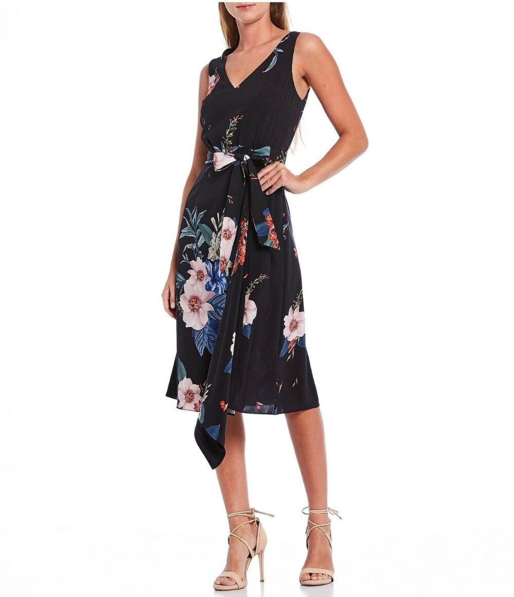 Ted Baker London Trinni Jamboree Floral A-Line Midi Dress Cocktail Black Size 4
